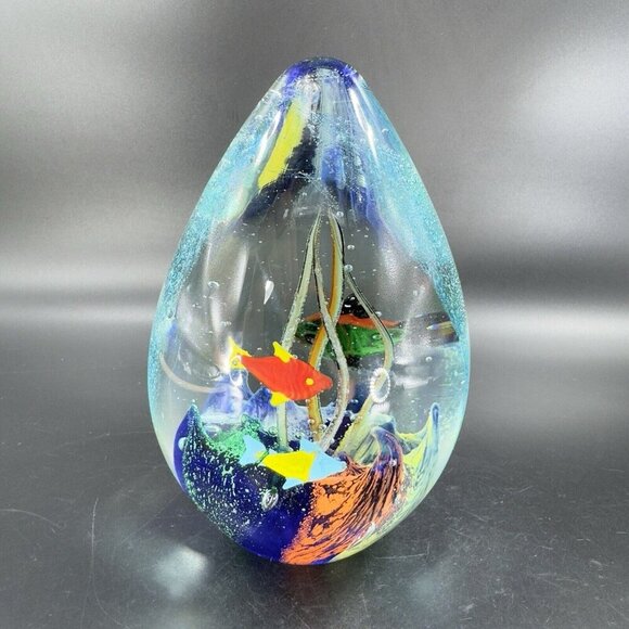 Venetian Art Glass Paperweight Fish Aquarium Large Heavy Multicolor Italian VTG - Picture 12 of 16